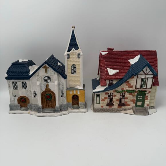 Holiday Time Other - Holiday Snow Village Collectible Lighted Church & Cottage House Set Christmas